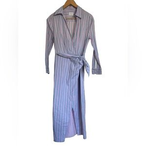Saylor Purple and Blue Stripe Wrap Long Sleeve Collared Shirt Dress Size Small